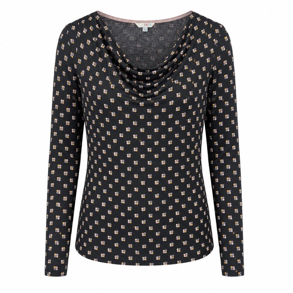 Boden Womens 10 Black Ditsy Floral Cowl Neck Long Sleeve Stretch Viscose Top